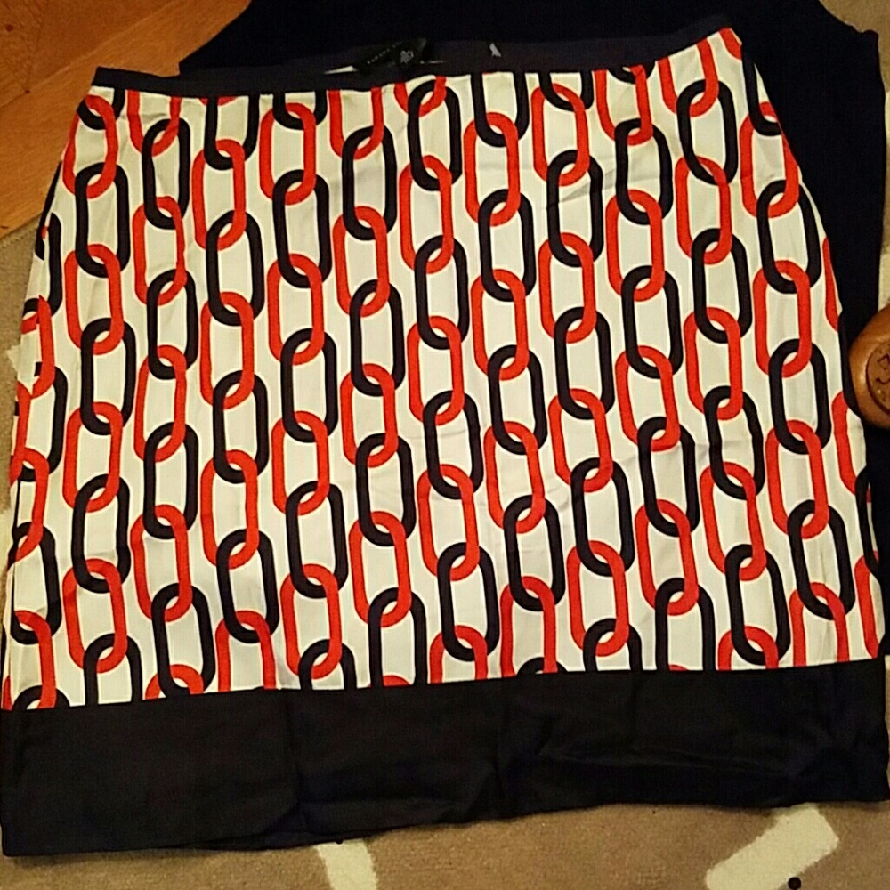 Banana Republic orange and navy skirt